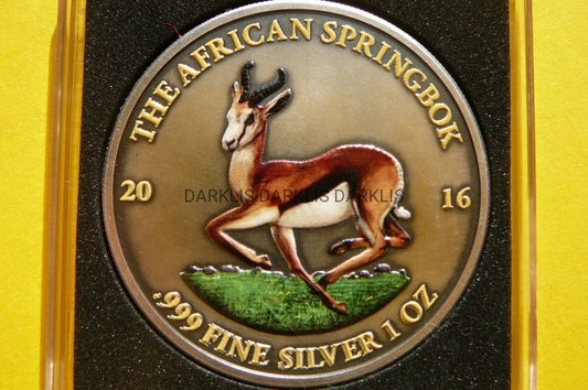 1000 FR GABON 2016 SPRINGBOK SREBRO 999 Oz KOLOR