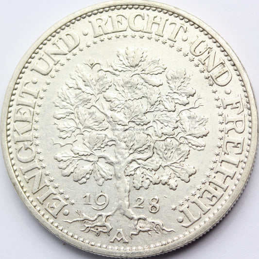 5 REICHSMARK WEIMAR 1928 A DĄB RZADKA SUPER STAN N.2