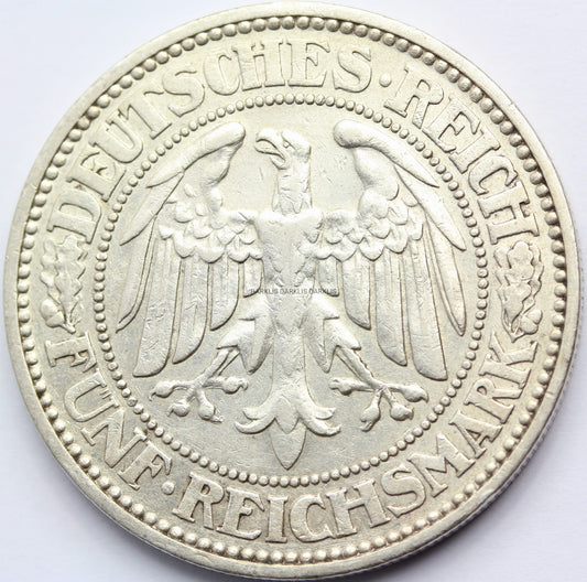 5 REICHSMARK WEIMAR 1927 J DĄB RZADKA SUPER STAN