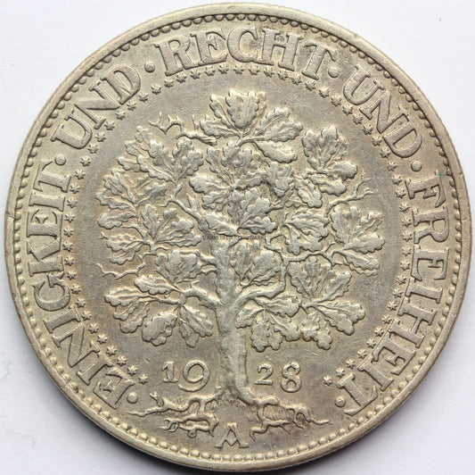 5 REICHSMARK WEIMAR 1928 A DĄB RZADKA SUPER STAN Nr.5