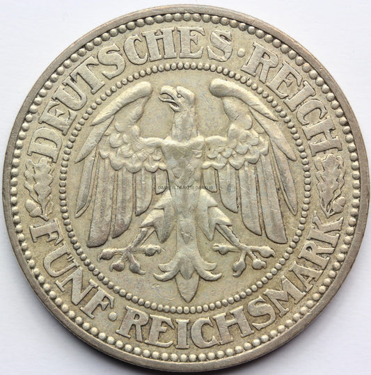 5 REICHSMARK WEIMAR 1927 J DĄB RZADKA SUPER STAN Nr.1