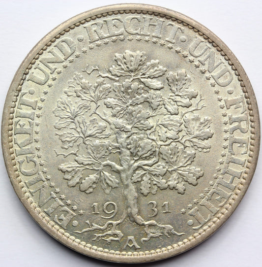 5 REICHSMARK WEIMAR 1931 A DĄB RZADKA SUPER STAN Nr.3