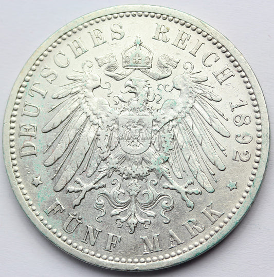 5 MAREK KAISERREICH PRUSY 1892 WILHELM II ORYGINAŁ Nr.10