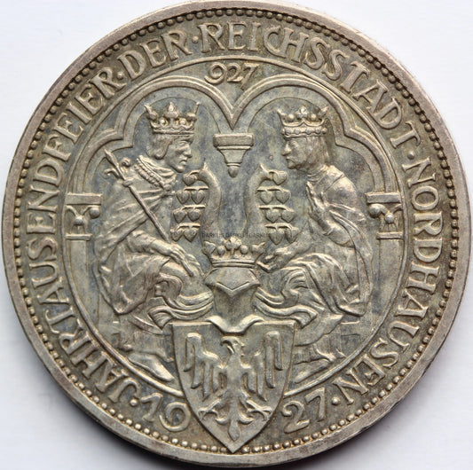 3 REICHSMARK WEIMAR 1927 1000 LAT NORDHAUSEN PROOF