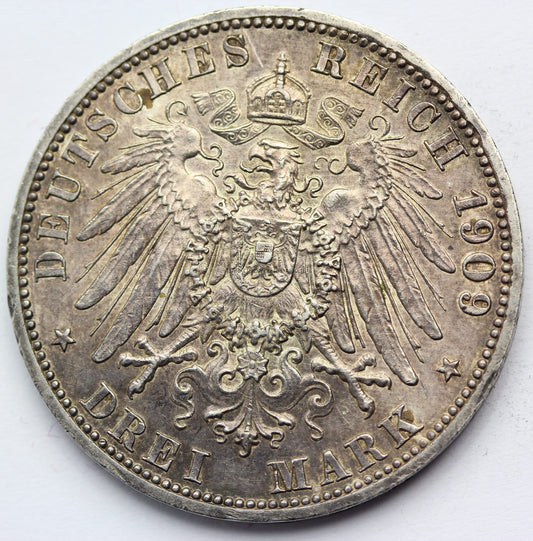 3 MARKI KAISERREICH PRUSY 1909 WILHELM II ORYGINAŁ Nr.5