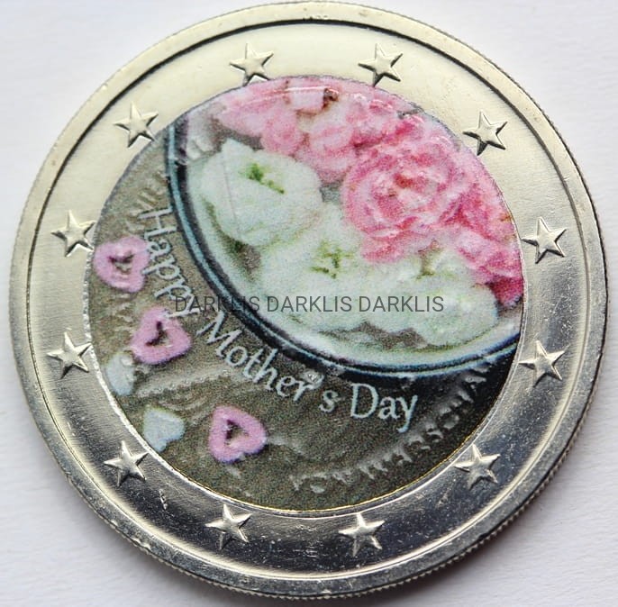 *2 EURO SZCZĘŚLIWEGO DNIA MATKI KWIATY RÓŻE KOLOR
