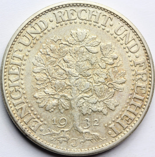 5 REICHSMAREK WEIMAR NIEMCY 1932 J DRZEWO DĄB  Nr.5