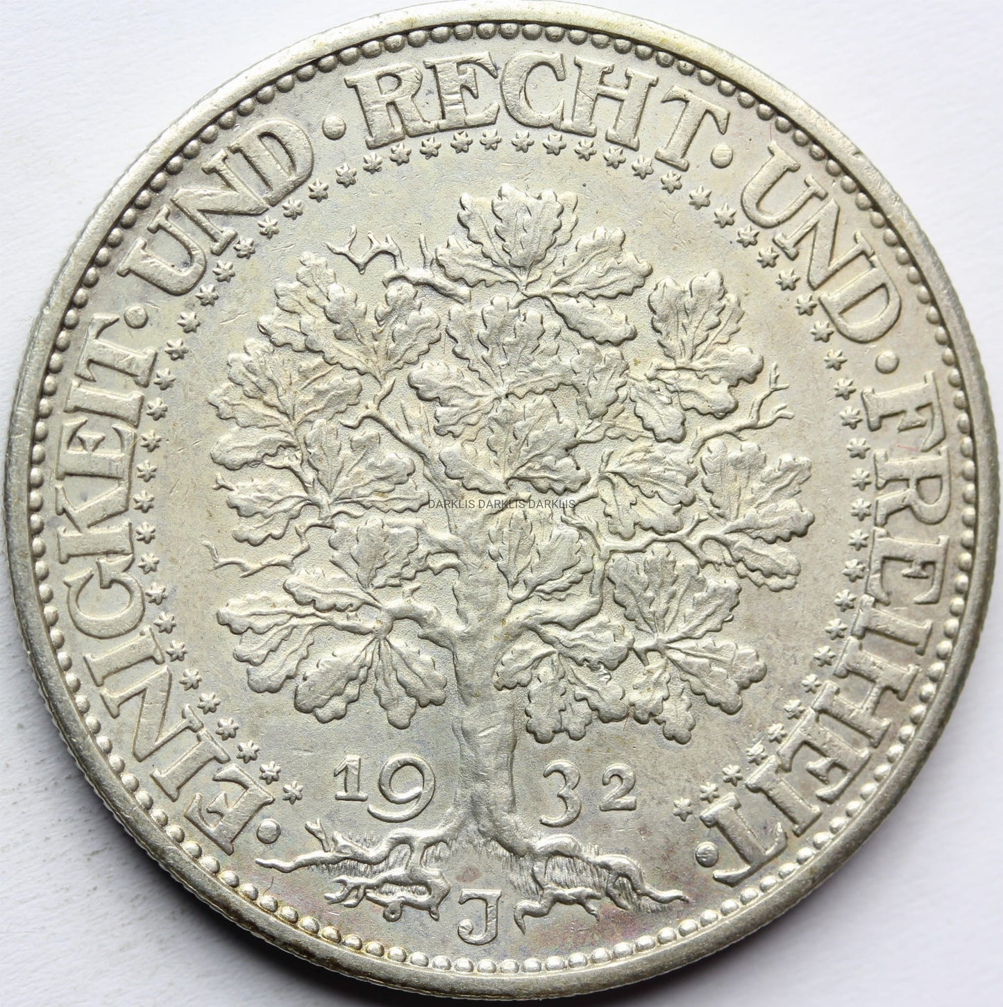 5 REICHSMAREK WEIMAR NIEMCY 1932 J DRZEWO DĄB Nr.6