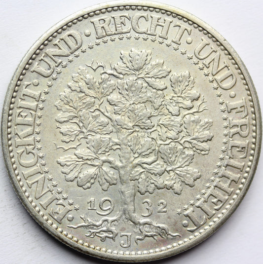 5 REICHSMAREK WEIMAR NIEMCY 1932 J DRZEWO DĄB Nr.6