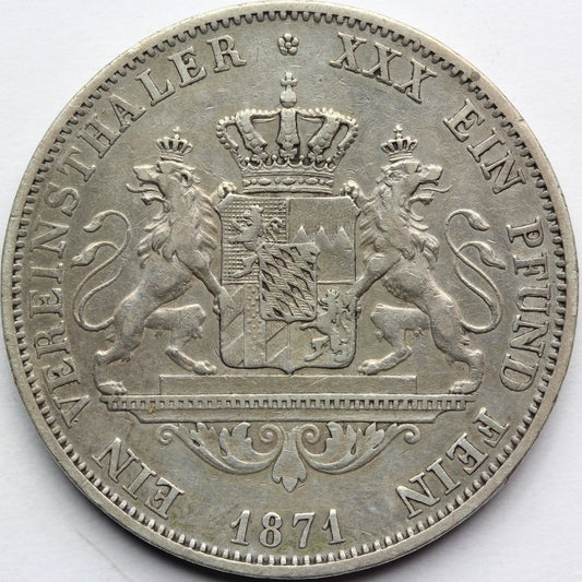 TALAR BAWARIA NIEMCY 1871 LUDWIK II SUPER STAN Nr.6