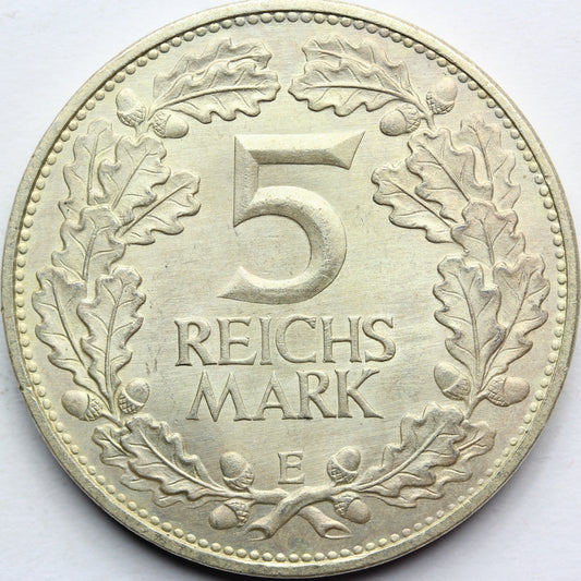 5 REICHSMARK WEIMAR NIEMCY 1925 E 100 LAT NADRENII Nr.1