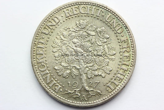 5 REICHSMAREK WEIMAR NIEMCY 1927 -A- DRZEWO DĄB STAN