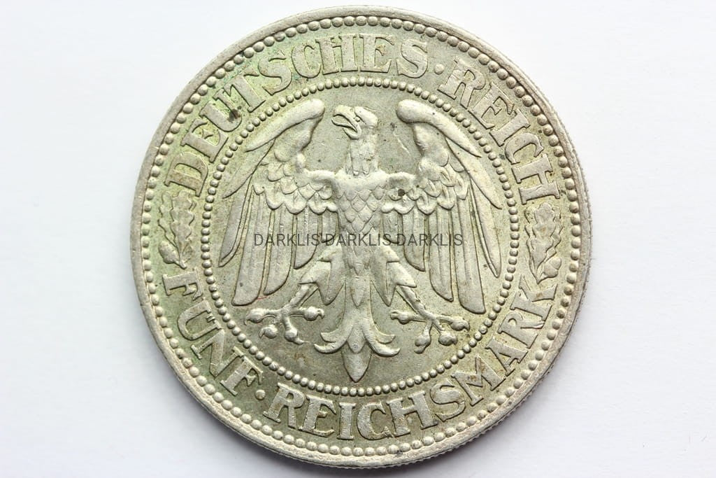 5 REICHSMAREK WEIMAR NIEMCY 1927 -A- DRZEWO DĄB STAN
