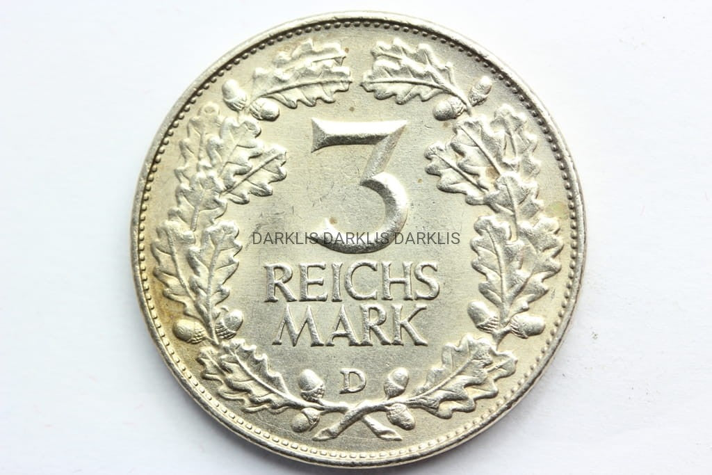 3 REICHSMARK WEIMAR 1925 -D- 1000 LAT NADRENII N.2