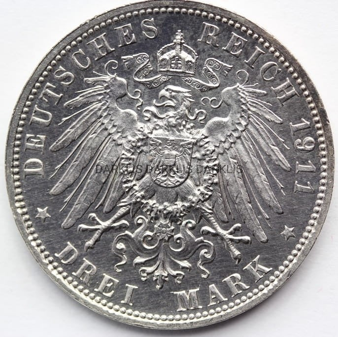 3 MARKI KAISERREICH BAWARIA 1911 LUITPOLD PROOF