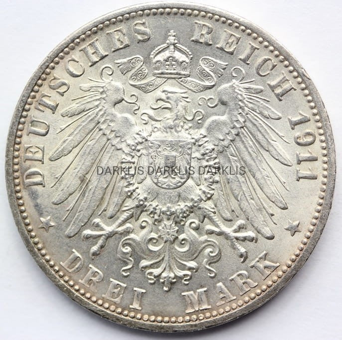 3 MARKI KAISERREICH WIRTEMBERGIA 1911 SREBRNE Nr.1