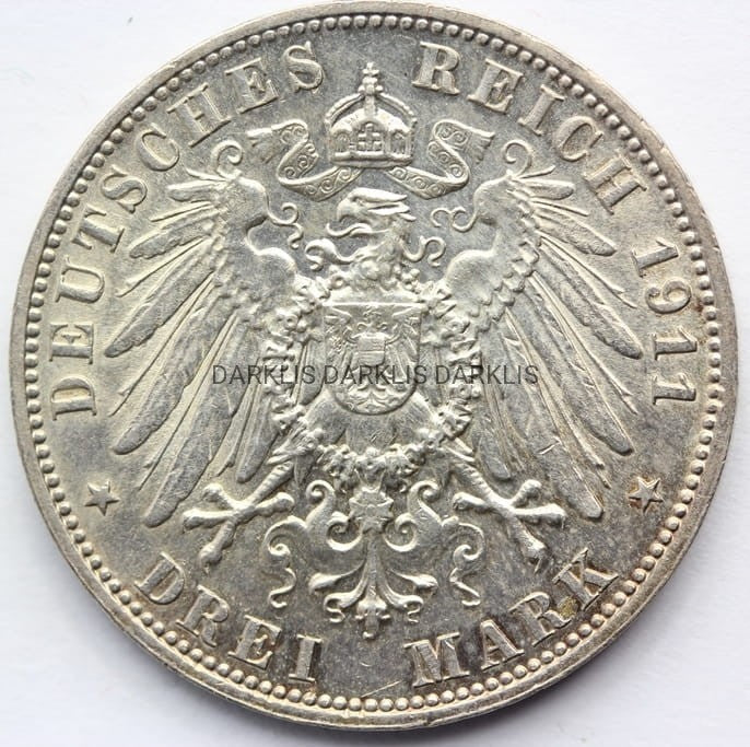 3 MARKI KAISERREICH SAKSONIA 1911 ORYGINAŁ STAN! NR.1