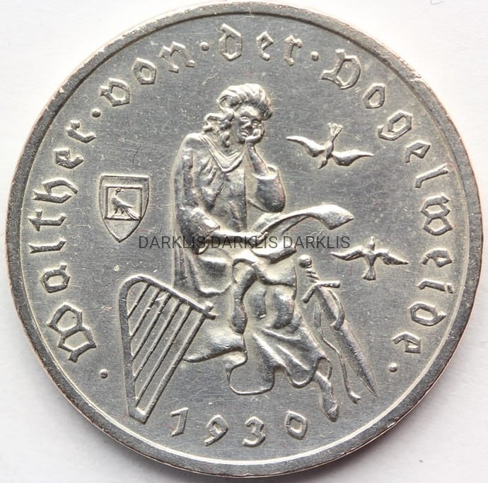 3 REICHSMARK WEIMAR 1930F WALTER VOGELWEIDE RZADKA