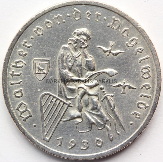 3 REICHSMARK WEIMAR 1930F WALTER VOGELWEIDE RZADKA