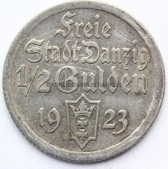 1/2 GULDENA WOLNE MIASTO GDAŃSK 1923 KOGA ORYG Nr 1