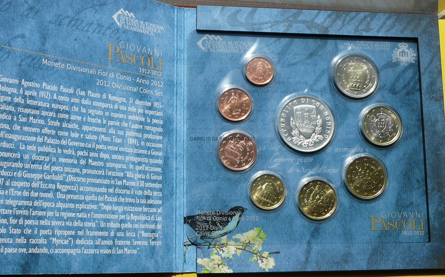 KMS + 5 EURO SAN MARINO 2012 GIOVANNI PASCOLI UNC