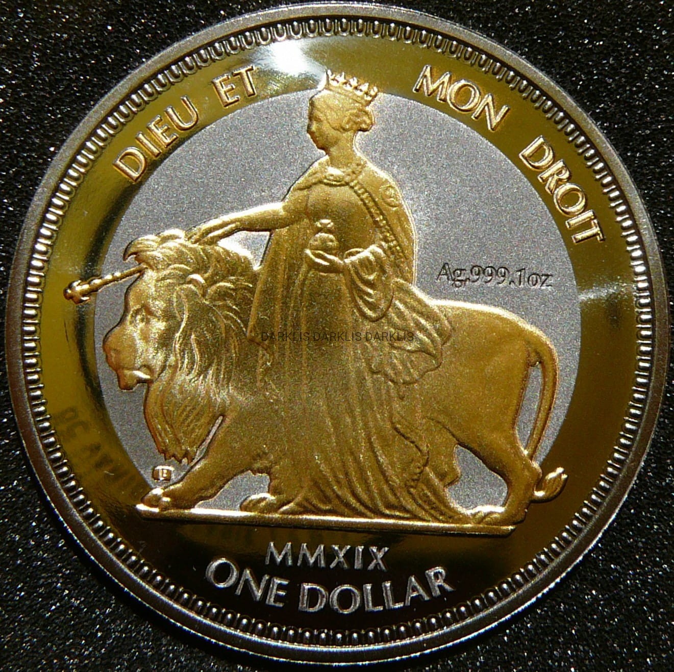 1$ WYSPY DZIEWICZE 2019 BRYTANIA KOŃ Ag/Au RUTHEN +CER
