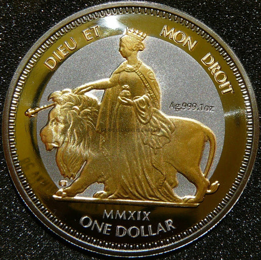 1$ WYSPY DZIEWICZE 2019 BRYTANIA KOŃ Ag/Au RUTHEN +CER