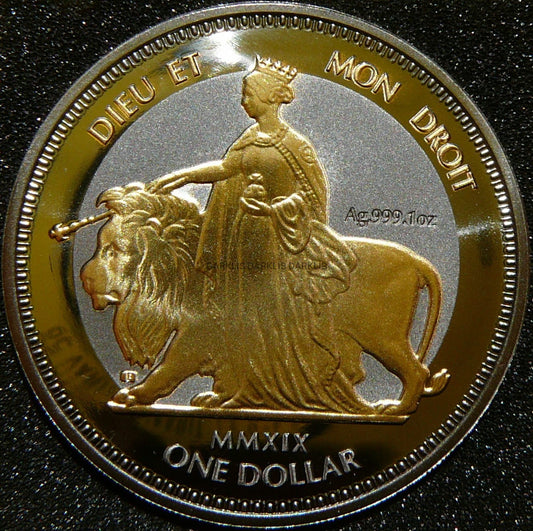 1$ WYSPY DZIEWICZE 2019 BRYTANIA KOŃ Ag/Au RUTHEN +CER