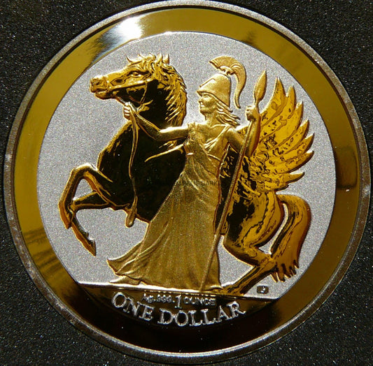 1$ WYSPY DZIEWICZE 2017 BRYTANIA KOŃ Ag/Au RUTHEN +CER