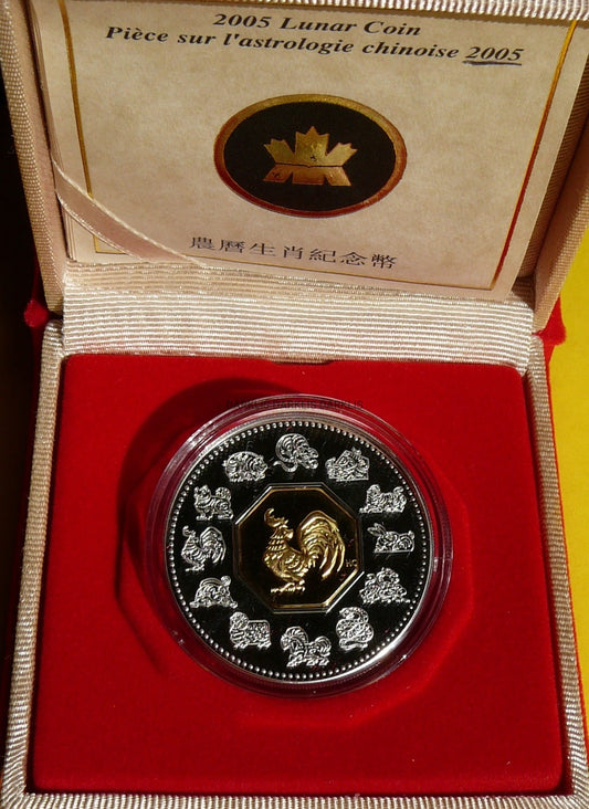 15$ KANADA 2005 ROK KOGUTA SERIA LUNAR Ag/Au PROOF