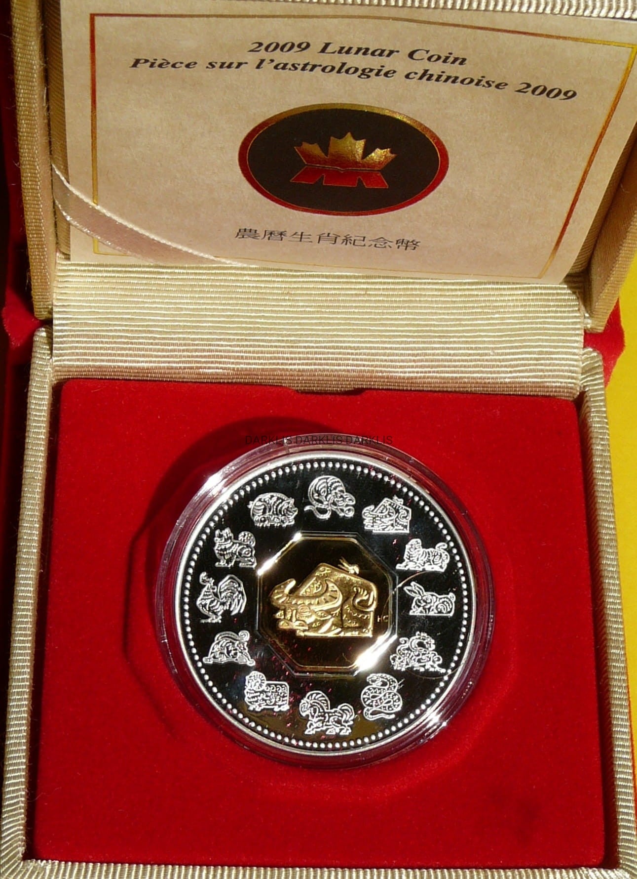 15$ KANADA 2009 ROK BAWOŁA OX SERIA LUNAR  Ag/Au PROOF
