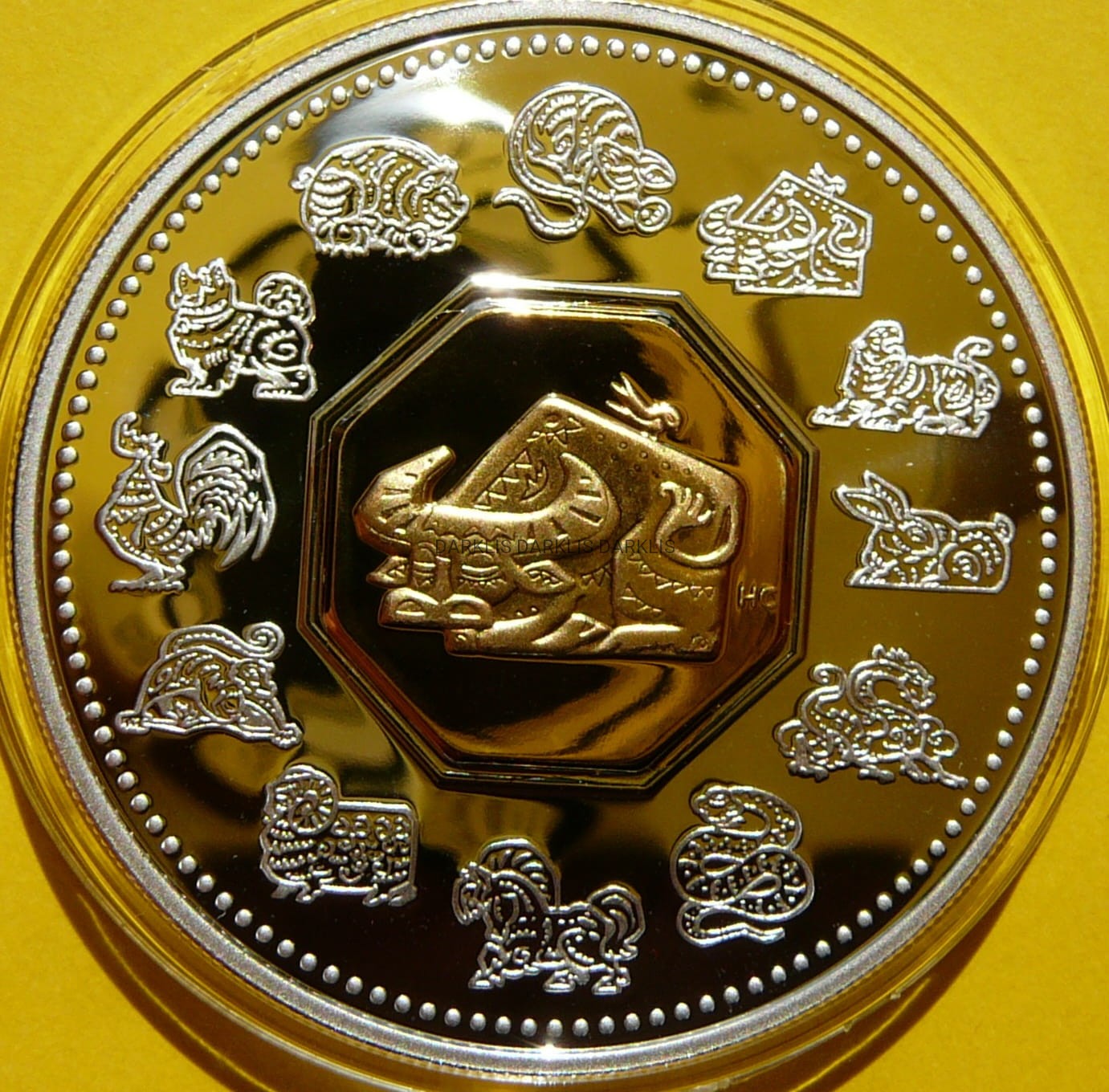 15$ KANADA 2009 ROK BAWOŁA OX SERIA LUNAR  Ag/Au PROOF