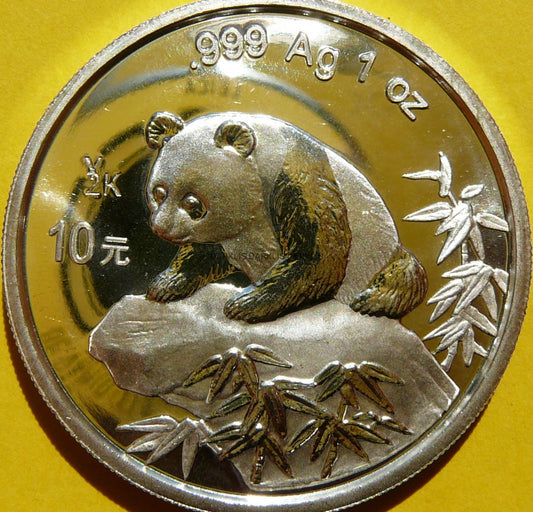 10 YUAN CHINY 1999 PANDA WIELKA Y2K Ag 999 Oz RARYTAS