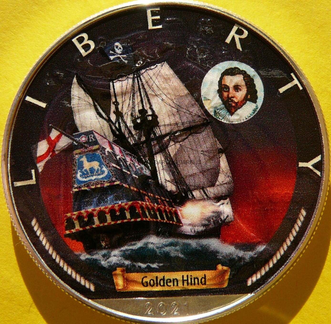 1$ USA 2021 LIBERTY ŻAGLOWIEC GOLDEN HIND WIEK ŻAGLI
