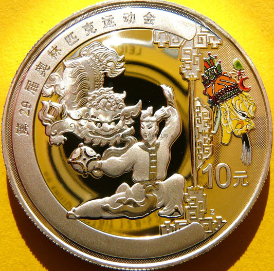 10 YUAN CHINY 2008 TANIEC LWA OLIMPIADA PEKIN KOLOR