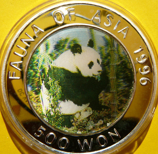 500 WON KOREA 1996 PANDA HOLOGRAM Ag 999 Oz RZADKA