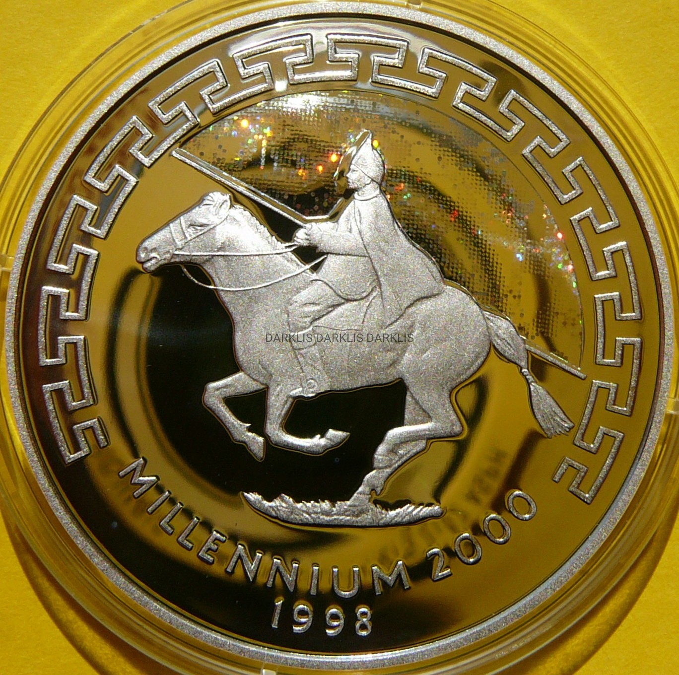 500 TUGRIK MONGOLIA 1998 MILENIUM RYCERZ NA KONIU HOLOGRAM