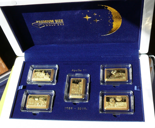 5 x FIJI 2019 APOLLO 11 KOSMOS LĄDOWANIE NA KSIĘŻYCU ZŁOTO