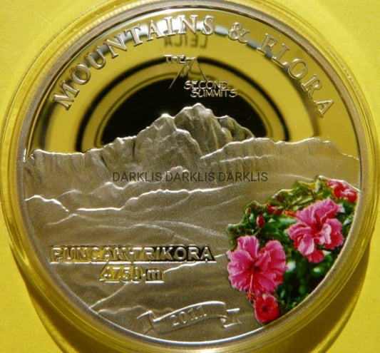 5$ PALAU 2011 PAPUA PUNCAK TRIKORA GÓRY KWIATY Ag +CER