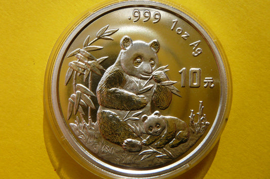 10 YUAN CHINY 1996 PANDA WIELKA SREBRO 999 UNCJA