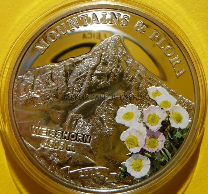 5$ PALAU 2012 SZCZYT WEISSHORN GÓRY KWIATY Ag +CER