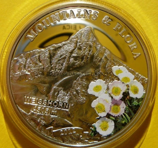 5$ PALAU 2012 SZCZYT WEISSHORN GÓRY KWIATY Ag +CER