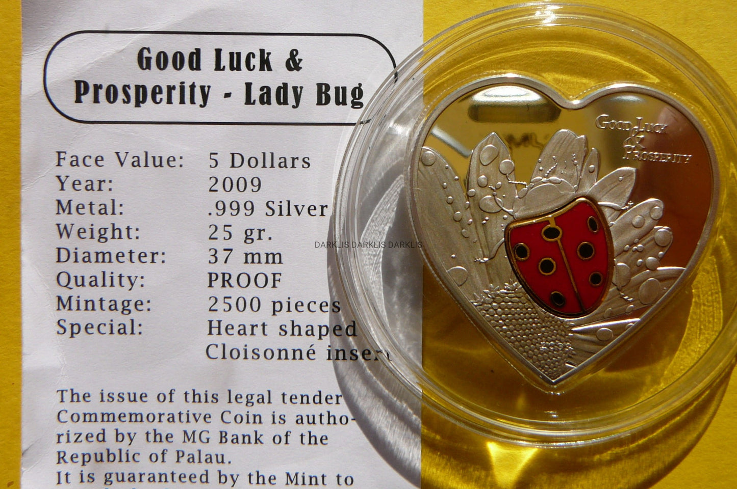 5$ PALAU 2009 BIEDRONKA SYMBOL SZCZĘŚCIA RZADKA