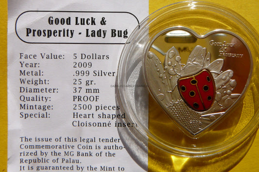 5$ PALAU 2009 BIEDRONKA SYMBOL SZCZĘŚCIA RZADKA