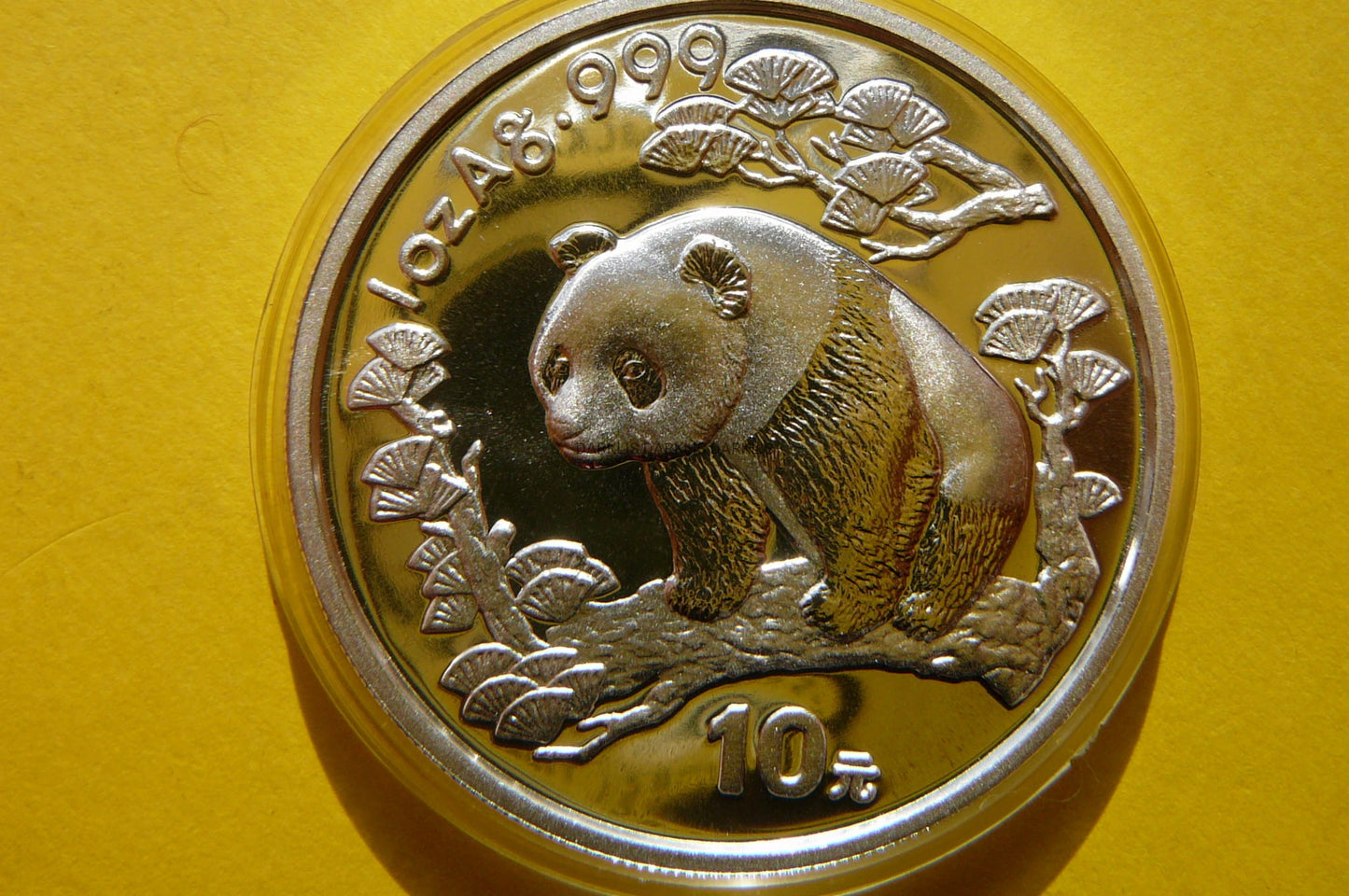 10 YUAN CHINY 1997 PANDA WIELKA SREBRO 999 UNCJA