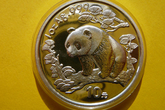 10 YUAN CHINY 1997 PANDA WIELKA SREBRO 999 UNCJA