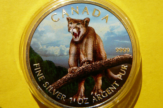5$ KANADA 2012 PANTERA PUMA SREBRO 999 Oz KOLOR