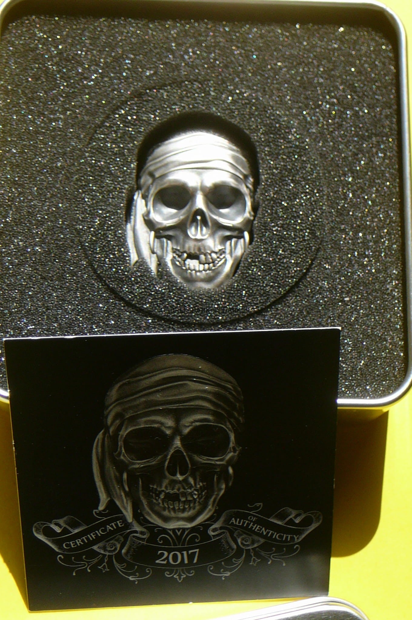5$ PALAU 2017 CZASZKA PIRATA Ag999 Oz ANTIQ RZADKA