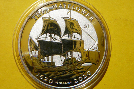 1$ WYSPY DZIEWICZE 2020 ŻAGLOWIEC MAYFLOWER Ag Oz