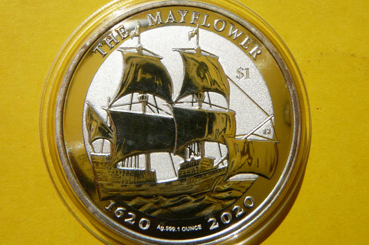 1$ WYSPY DZIEWICZE 2020 ŻAGLOWIEC MAYFLOWER Ag Oz